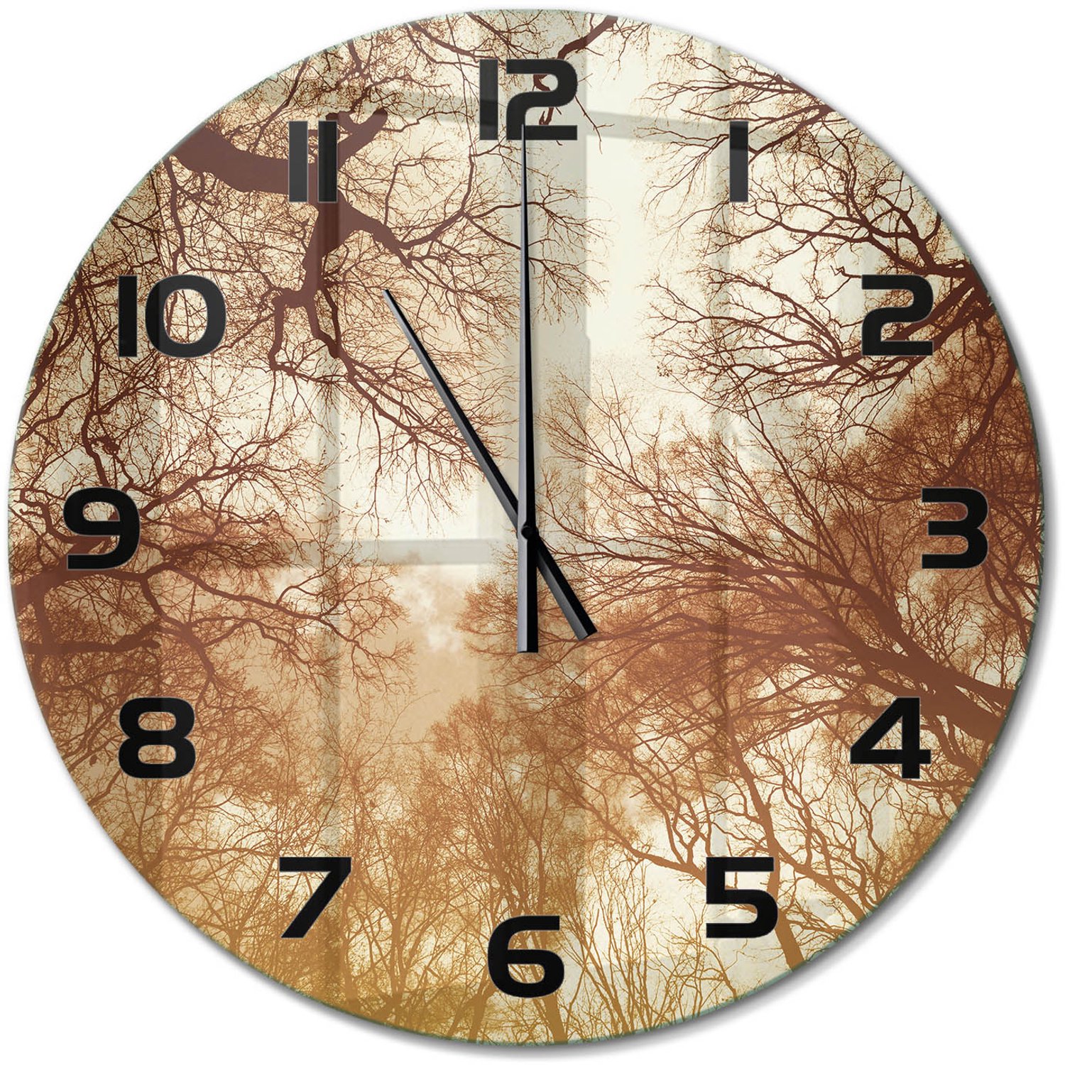TULUP Wandklok - Woud Moderne Wandklok Glas - fi60 cm - Bruin Wandklok Glas Decoratie - Zwarte handen - Ronde Klok - Glazen Wandklok Design - Klok Glas Met Opdruk