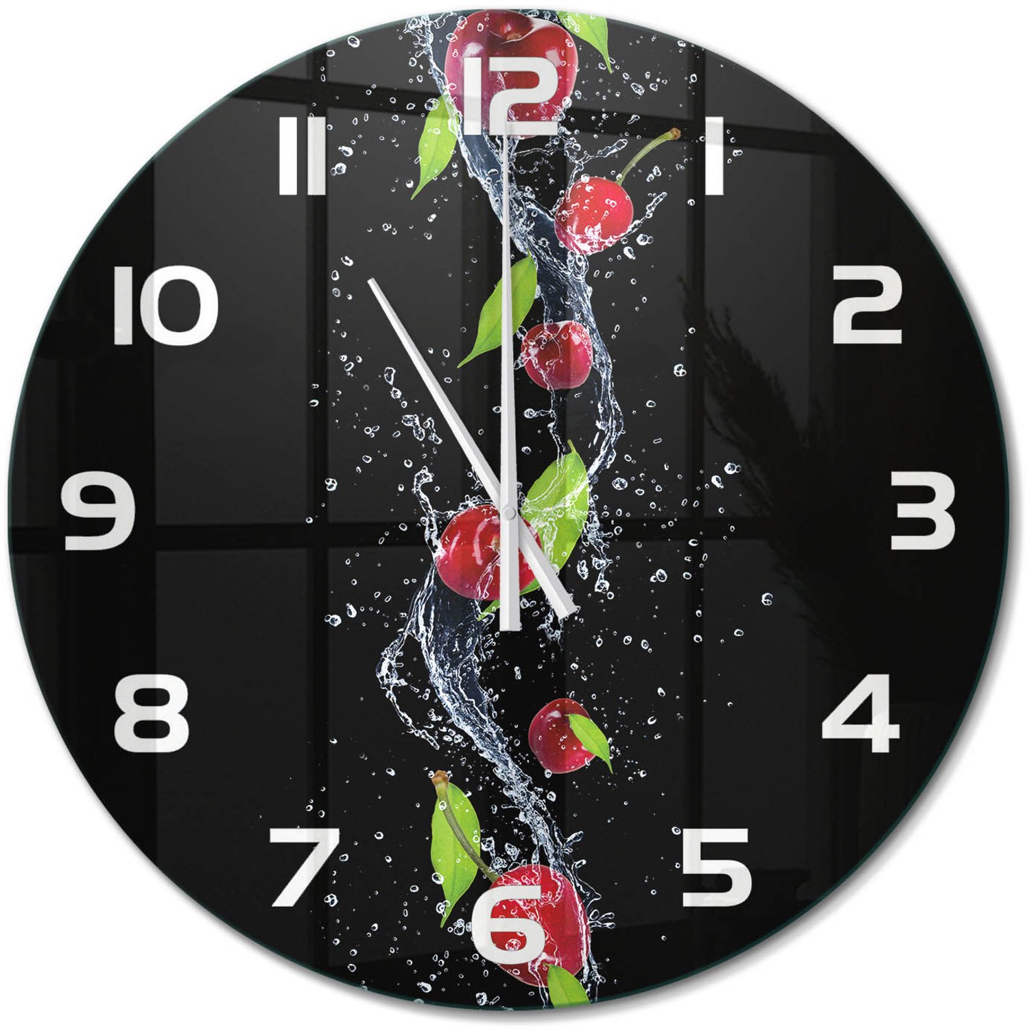 TULUP Wandklok - Kersen Klok Glas Met Opdruk - fi60 cm - Rood Moderne Wandklok Glas - Witte handen - Ronde Klok - Decoratieve Glazen Klok - Glazen Wandklok Design