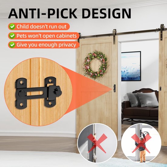 3 inch inklapbare schuifdeurgrendel, zware uitvoering voor privacy - matzwart - voor schuifdeuren, kasten, hekken - 4 stuks — afbeelding 3