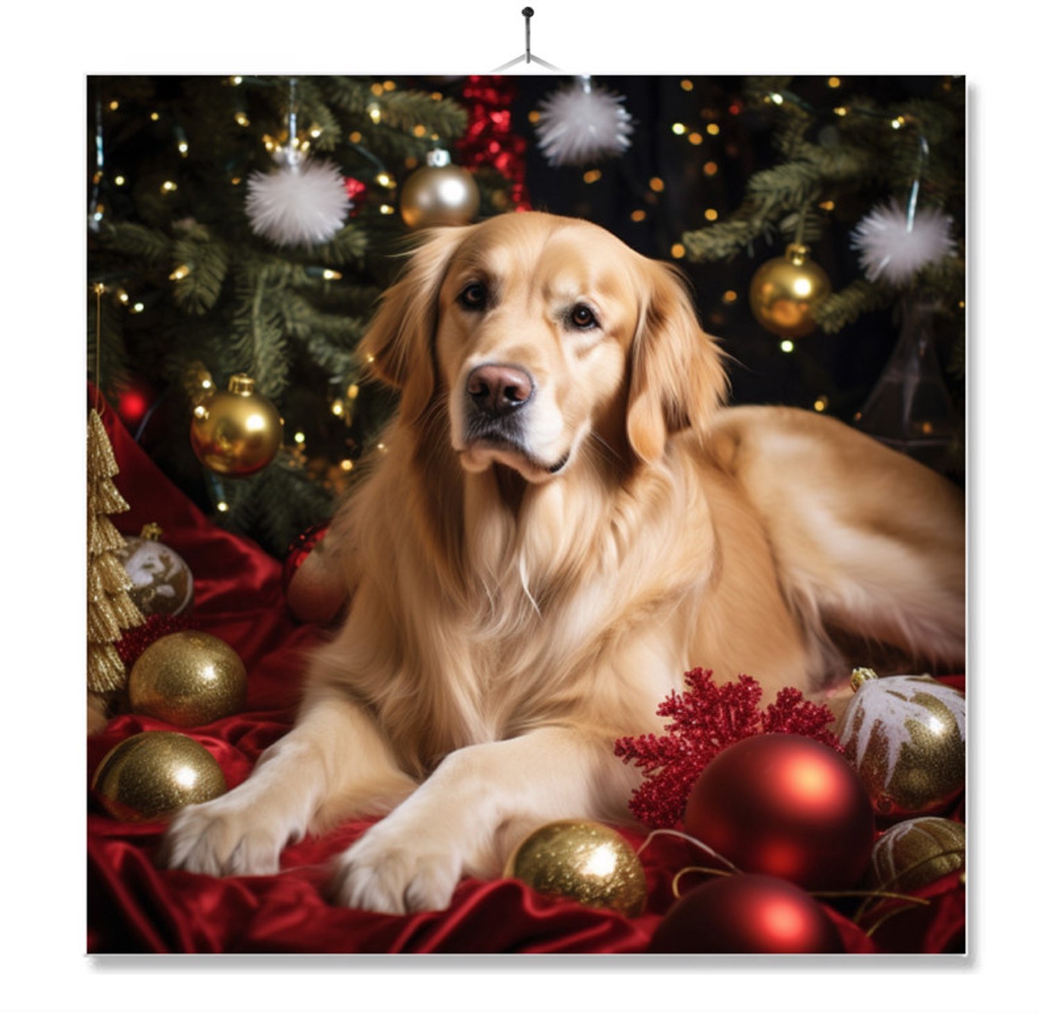 MC Living Tegel Met Opdruk | Geschenk | Hond Bij Kerstboom | Golden Retriever Ontwerp 3