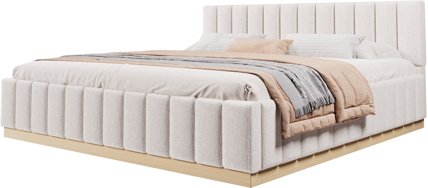 REDOM Gestoffeerd tweepersoonsbed 180x200 cm - Met lattenbodem en gestoffeerd hoofdbord - Beige