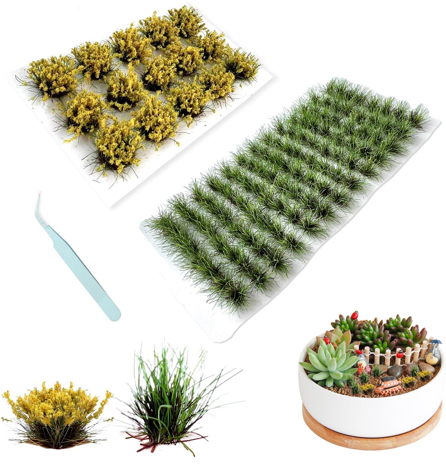 Set van 104 Kunstgras Pollens met Miniatuur Bloemen voor Diorama's