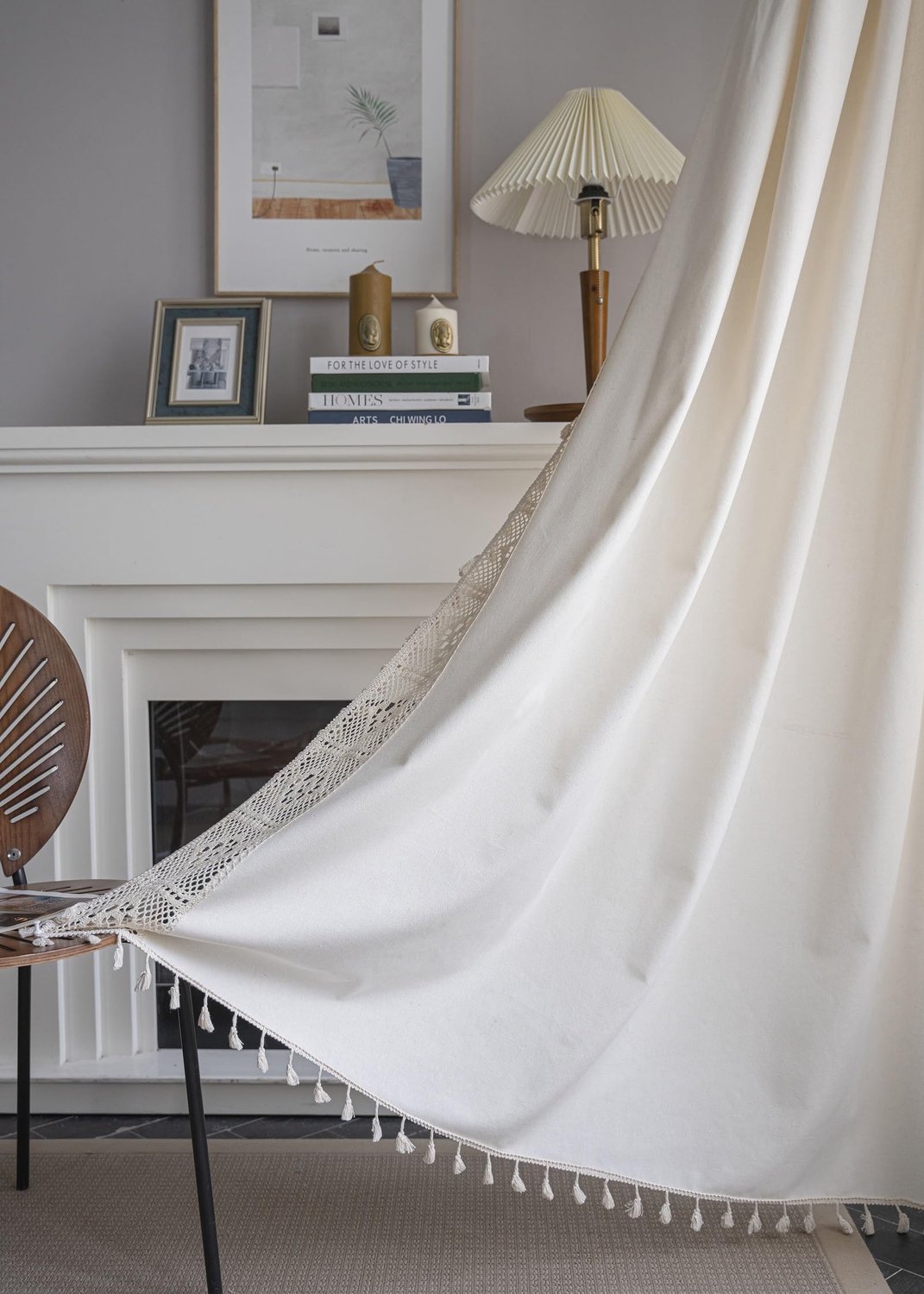 Boho Gordijnen Set van 2 - Ivoor Vintage met Haakjes voor Woonkamer en Slaapkamer