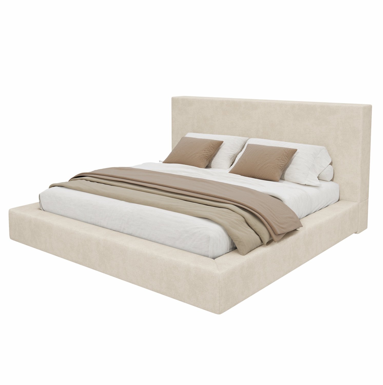 REDOM Gestoffeerd tweepersoonsbed 180x200 cm - Hydraulische opbergruimte en lattenbodem - Beige