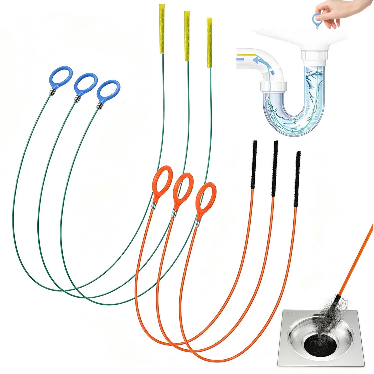 6 Stuks Afvoerslang - Flexibele Ontstopper Set