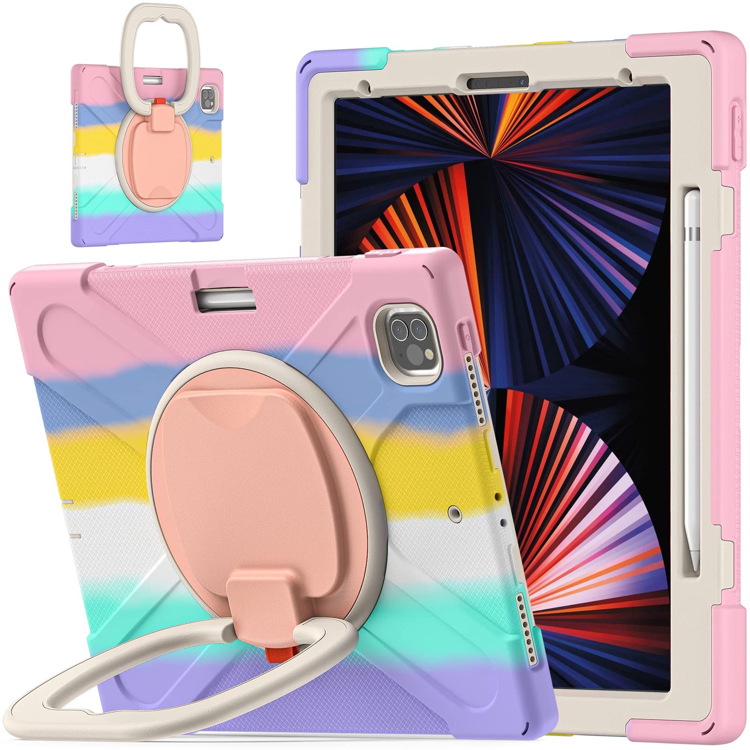 Hoes voor iPad Pro 12.9 inch - Schokbestendig met 360 graden draaibare handgreep - Roze