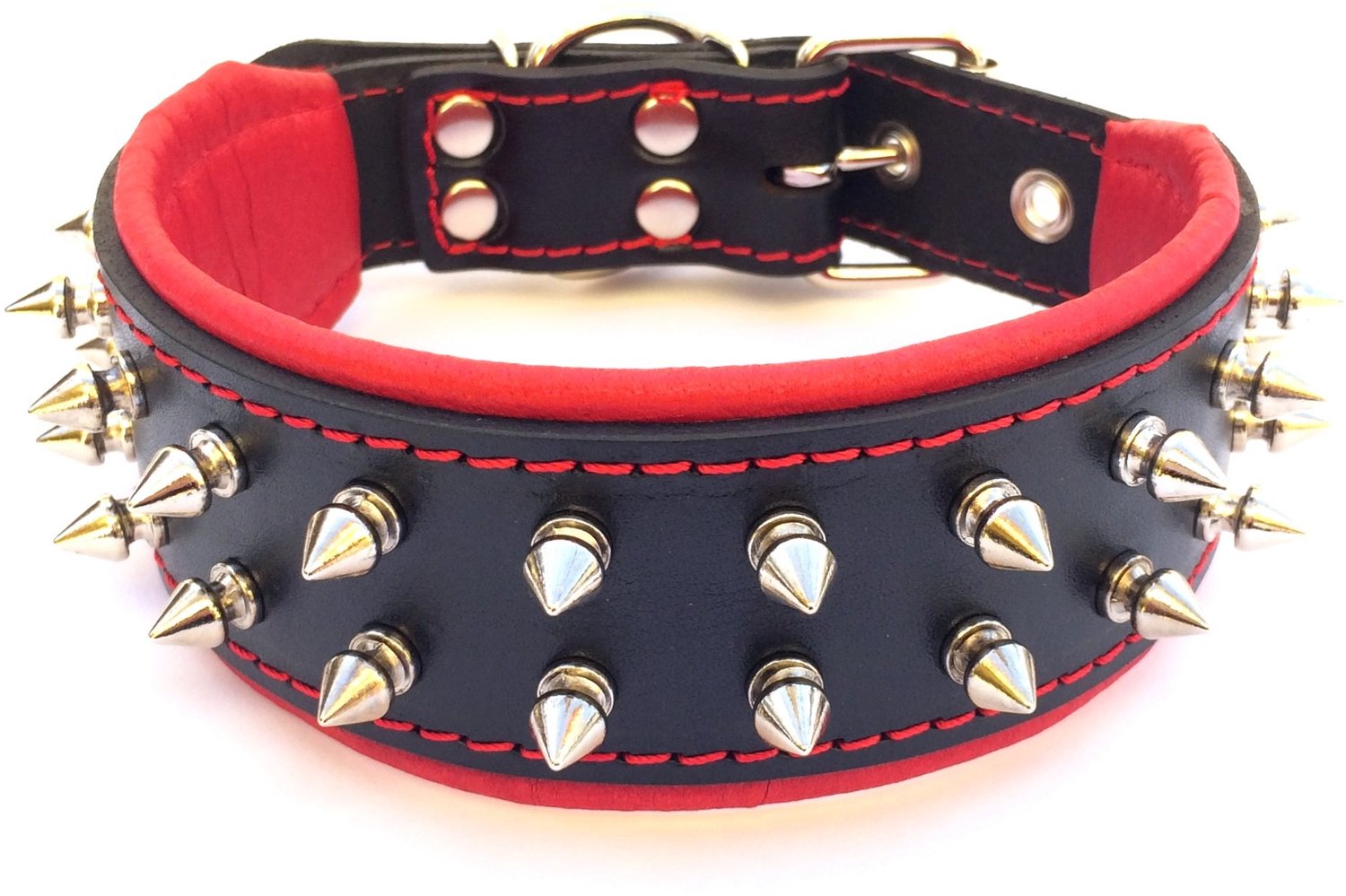 Leren Hondenhalsband met Schroefpunten, 5 cm Breed, Zacht Gevoerd