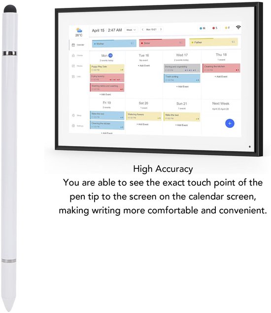 Stylus Pen 3-in-1 - Compatibel met Digitale Agenda - Capacitatieve Pen - Touchscreen Pen - Rubberpunt/Schijfpunt - Aluminium Behuizing — afbeelding 3