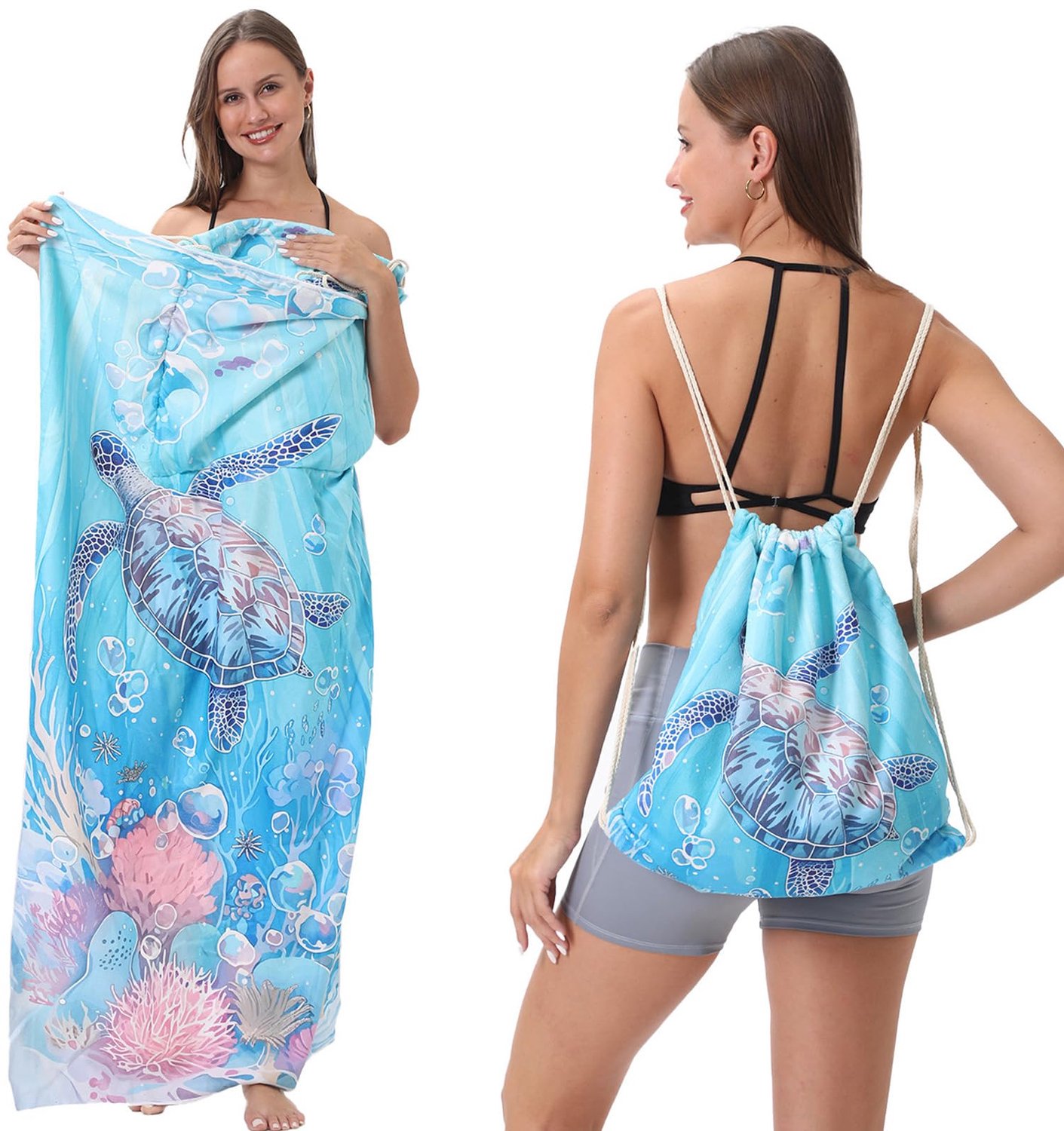 Grote Zandvrije Strandhanddoek met Marineblauwe Print