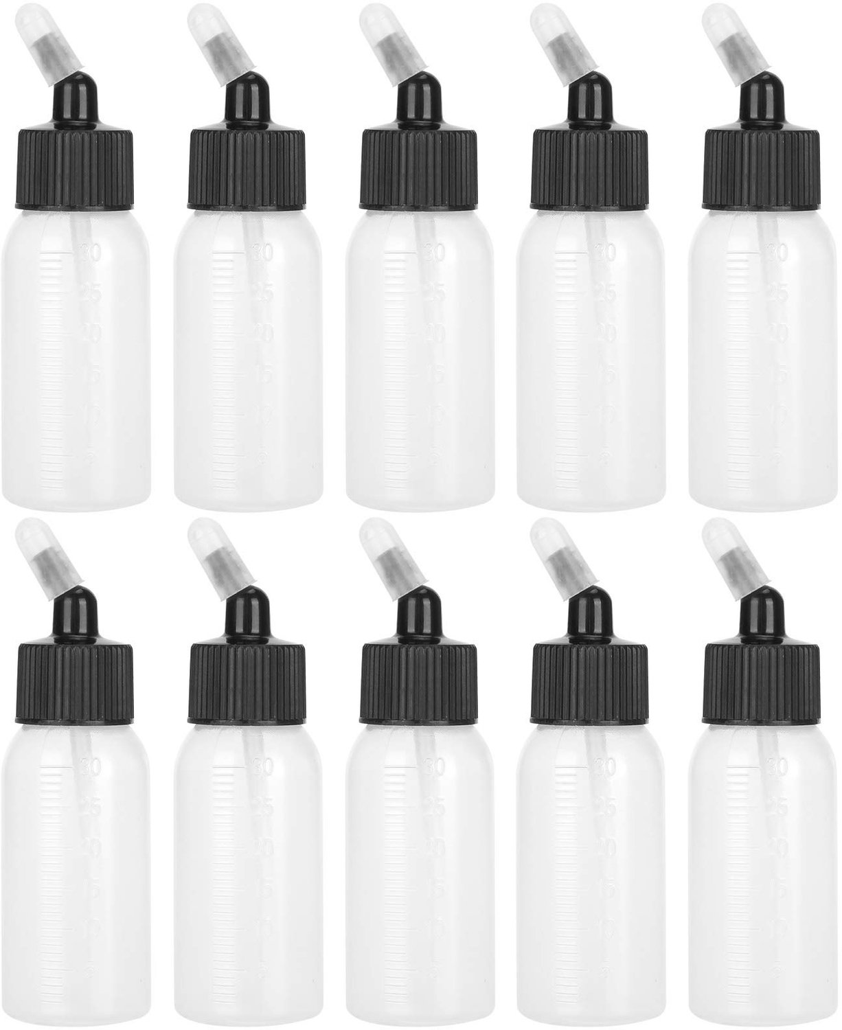 Airbrushfles Set van 10 - 30 Ml Plastic Potflessen - Duurzaam PP-Kunststof - Lekvrije Rubber Afdichtingen - Efficiënt Kleurbeheer - Geschikt voor Airbrush-Kunstenaars - Verffles