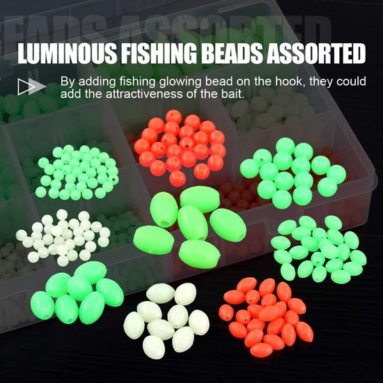 1050 Stuks Plastic Ovalen Luminous Visloods en Aas Kralen Assortiment, Zacht en Lichtgevend Vissersgereedschap voor Vissystemen en Drijvers — afbeelding 4