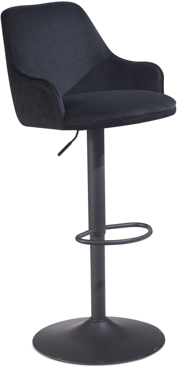 Cosmo Casa Barkruk - Zwart fluweel - Verstelbaar - Met armleuningen - Zithoogte 84 cm