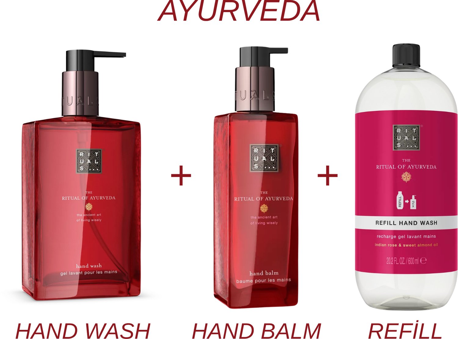 Rituals - Ayurveda - Hand Wash 300 ml New Design + Hand Balm 175 ml + Refill Hand Wash 600 ml - Handzeep - Handbalsem - Navulling Handzeep