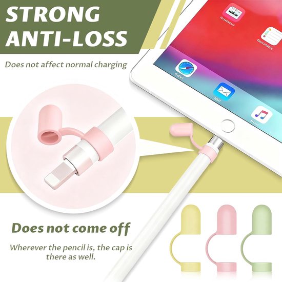 3 Stuks Anti-Slip Silicone Caps voor Apple Pencil 1e Generatie — afbeelding 2