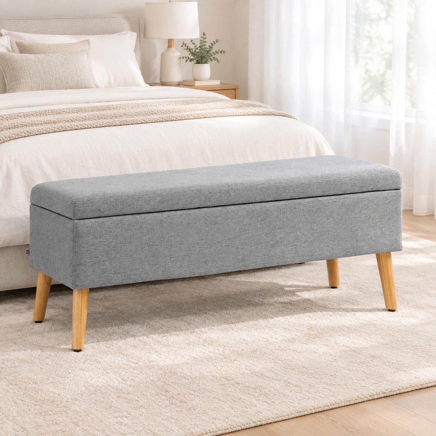 HAUSS SPOLE Opbergbank - Opklapbare Zitting En Zachte Bekleding - Voor Hal En Slaapkamer - Polyester En Hout - Grijs - 110 x 39 x 45 cm