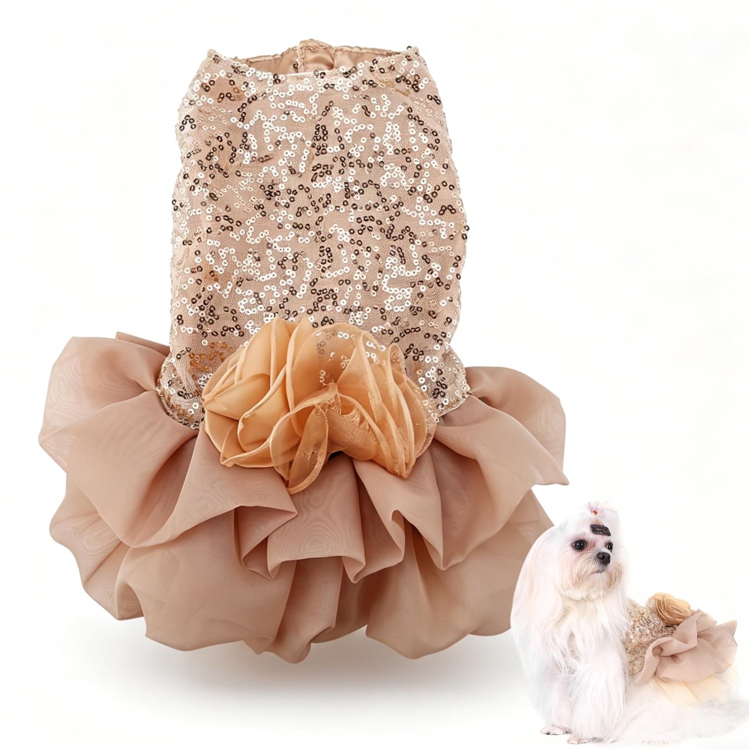 Hondenjurk met Lovertjes en Bubble Rok voor Puppy en Kat - Gouden XL