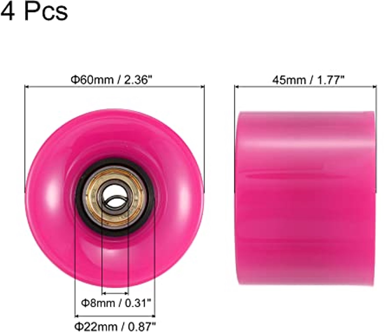 Set van 4 Longboard Wielen met ABEC-11 Lagers 60mm