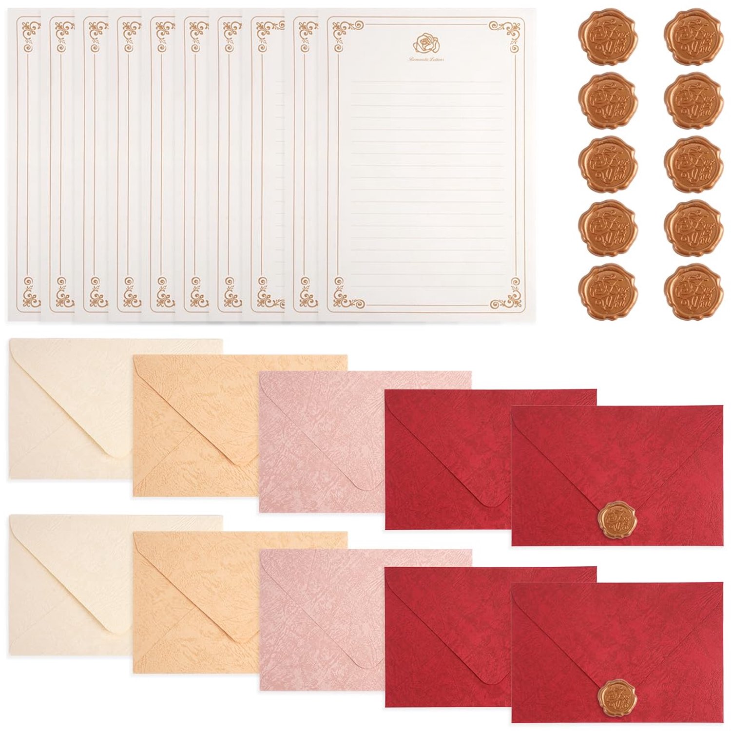 Vintage Enveloppen en Briefpapier Set met Wax Stempels