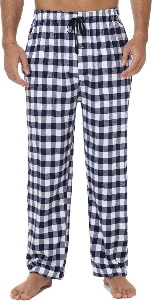 Pyjamabroek voor heren, lange katoenen pyjamabroek voor heren, zacht, ademend, loungewear, pyjamabroek, zakken