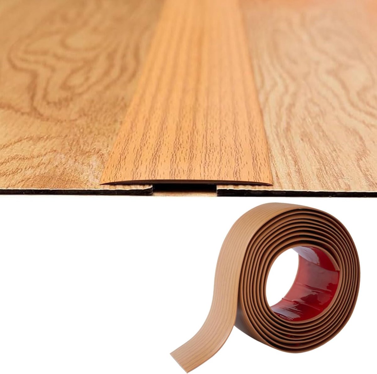 Vloerovergangslijst, zelfklevend, 2 mm dik, 5 cm breed, overgangsprofiel, deurdrempels, overgangsvinyl, laminaatvloerbedekkingsstrips, vloerscheidingsstrips, 3 meter, gele houtnerf