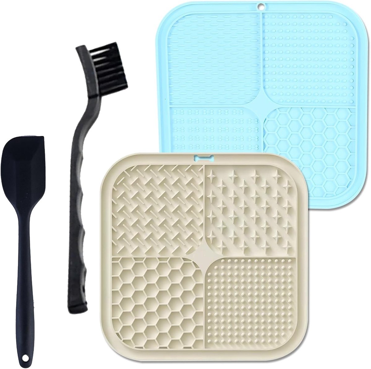 Lickmatten voor Honden en Katten, 2 Stuks, 8.3'' Antislip Lickmat voor Voeding en Training met Spatula en Borstel, Ideaal voor Yogurt, Pindakaas en Verzorging
