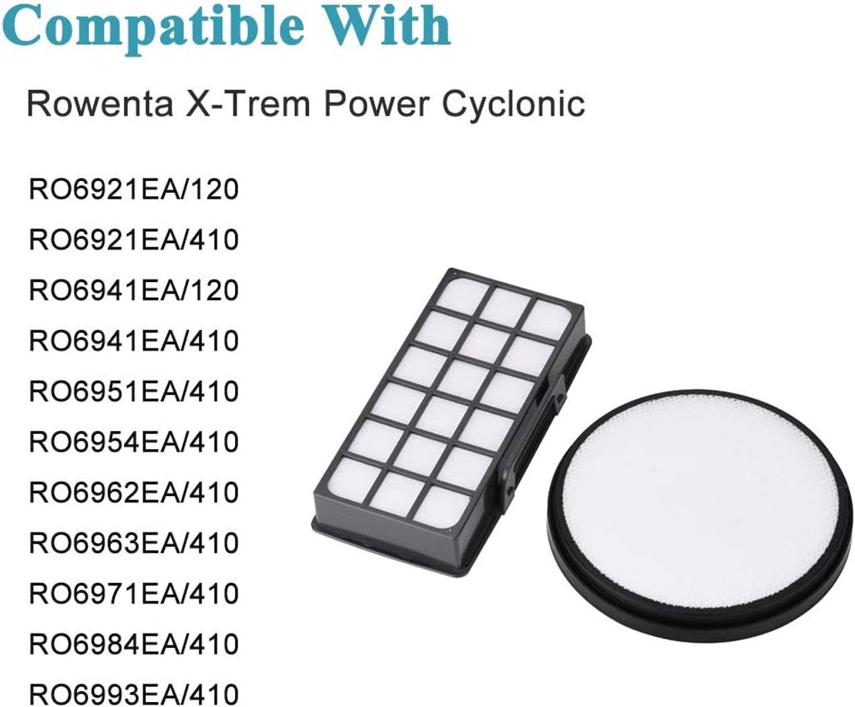 2 filterset voor Rowenta X-Trem Power Cyclonic stofzuiger RO69XX