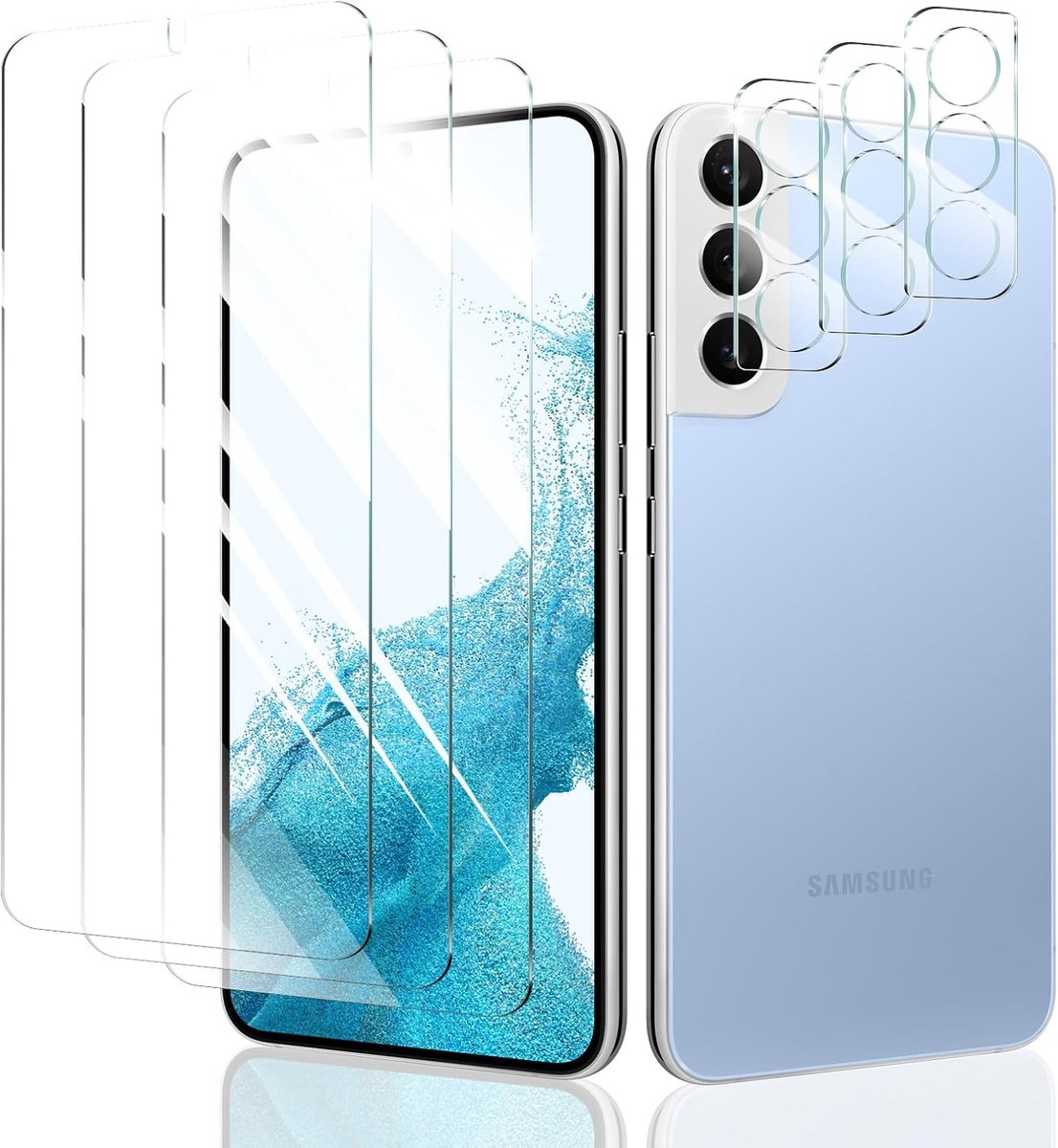 Beschermfolie voor Samsung Galaxy S22+/S22 Plus, pantserglas, displaybescherming en camerabescherming, gehard glasfolie, pantserfolie, beschermglas, hardheid 9H, HD helder, anti-kras