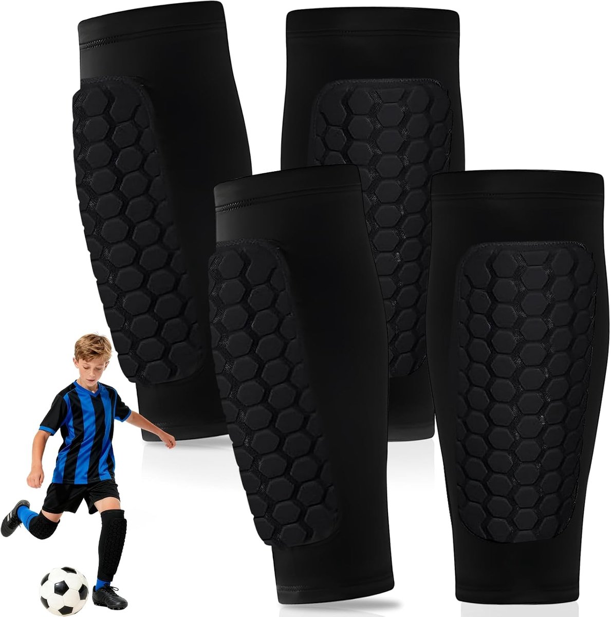 2 paar kinderschenkelbeschermershouders, sportschienkelbescherming voor kinderen, skischienkelbeschermers, schienkelbeschermers voor voetbal, dijbescherming, schienkelbeschermers, stuiterbescherming