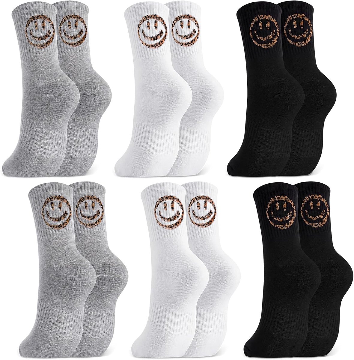 Set van 6 Luipaard Tennissokken Met Smile Voor Dames en Heren