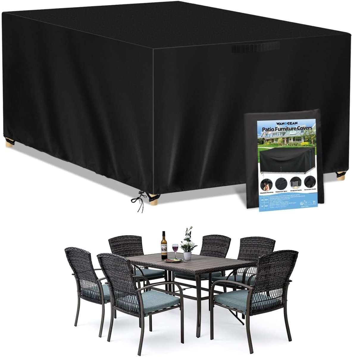 Famanu Afdekkingen voor tuinmeubelen, 420D Oxford, afdekking voor terrastafels, vierkant, tuintafelafdekking (160 x 130 x 90 cm) wit