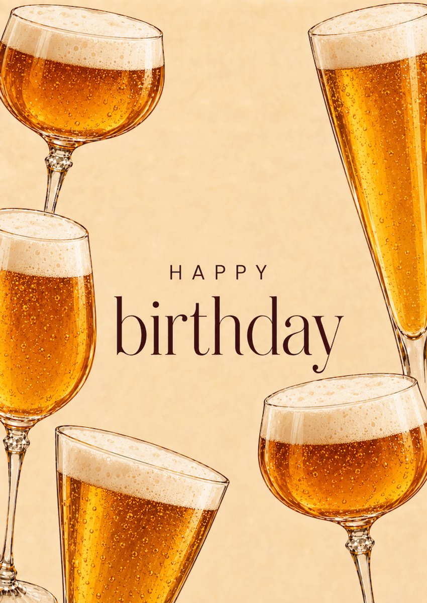 Happy Birthday verjaardagskaart met bierglazen – A6 kaart voor bierliefhebber