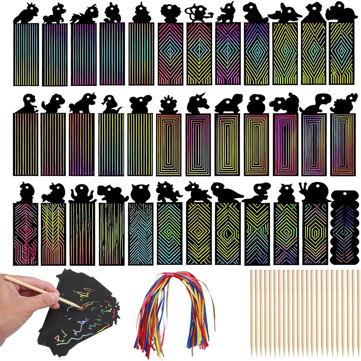 Dailygoods- Krasafbeeldingen set van 48 - Dinosaurus/Eenhoorn/Motieven - Creatieve knutselideeën - Kinderverjaardag - Veilig en geurloos - Bevorder cr