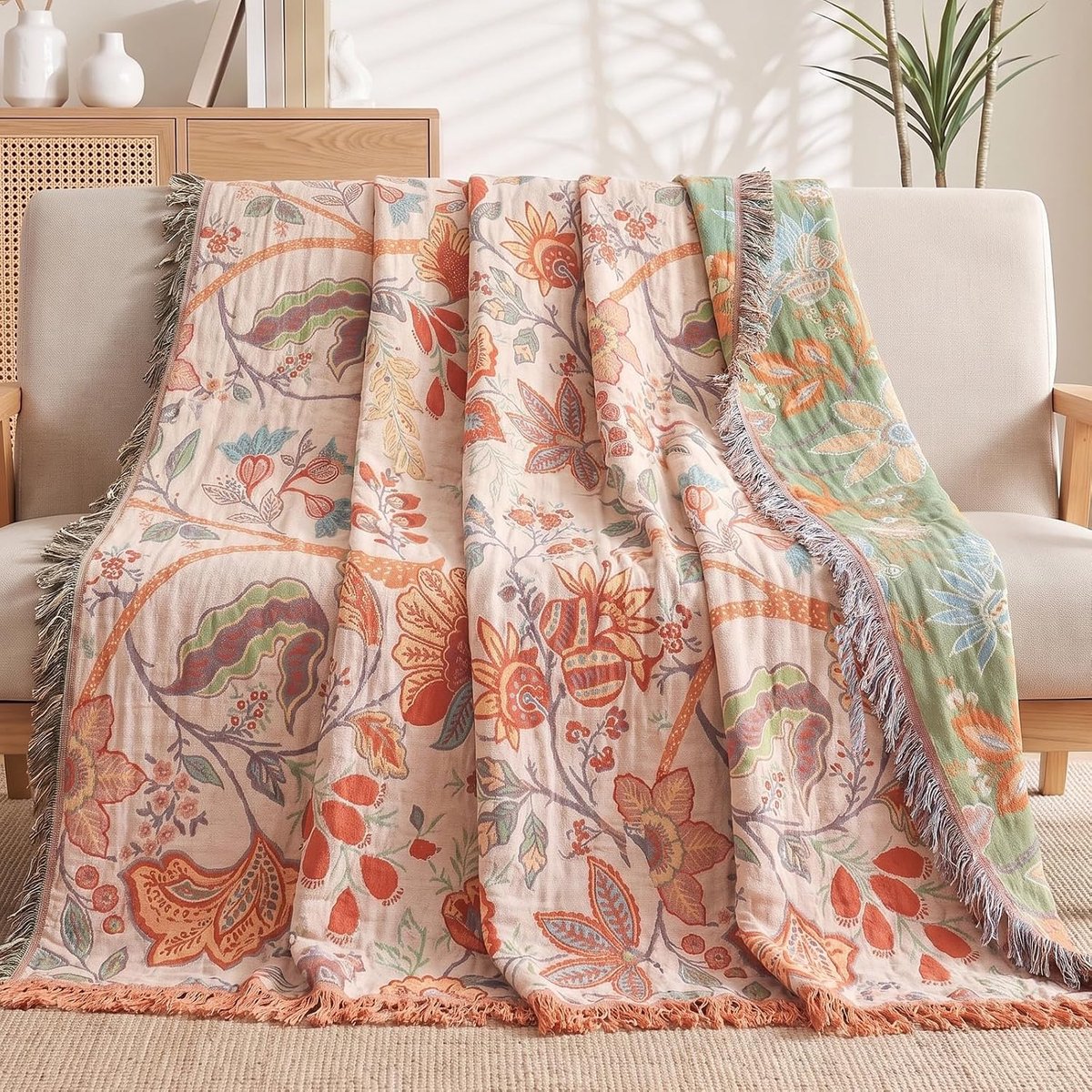 Deken 150 x 200 cm, Boho mousseline deken, 100% katoen