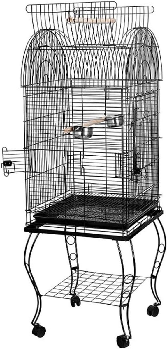 Vogelkooien, grote vogelkooi voor buiten, met voet op wielen, voor papegaai/parkiet/kanarie/elegante valkparkiet, draagbare vogelkooi, 59 x 59 x 150 cm