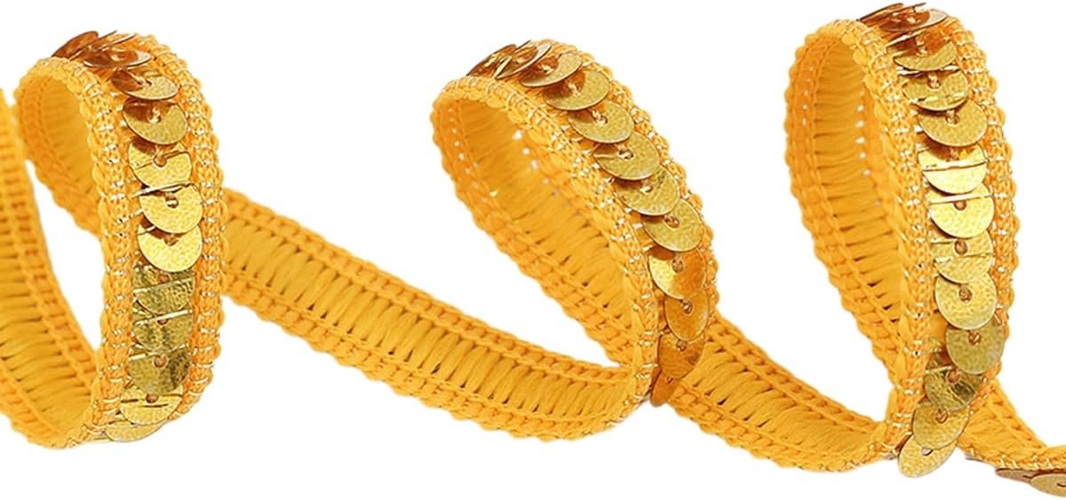 Pailletten lint 12 mm brede kleurrijke pailletten linten platte glitterband randen glitter pailletten trim glanzende paillettenboord voor doe-het-zelf handwerk naaien kleding sieraden geel