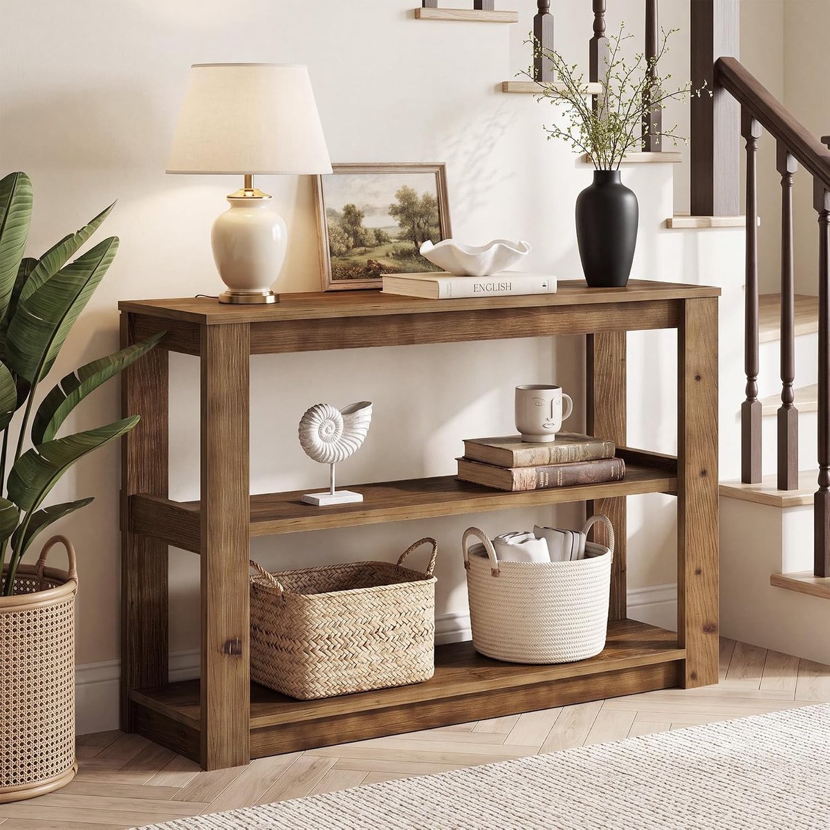 Houten console, 105 cm, kleine gangtafel met opbergruimte
