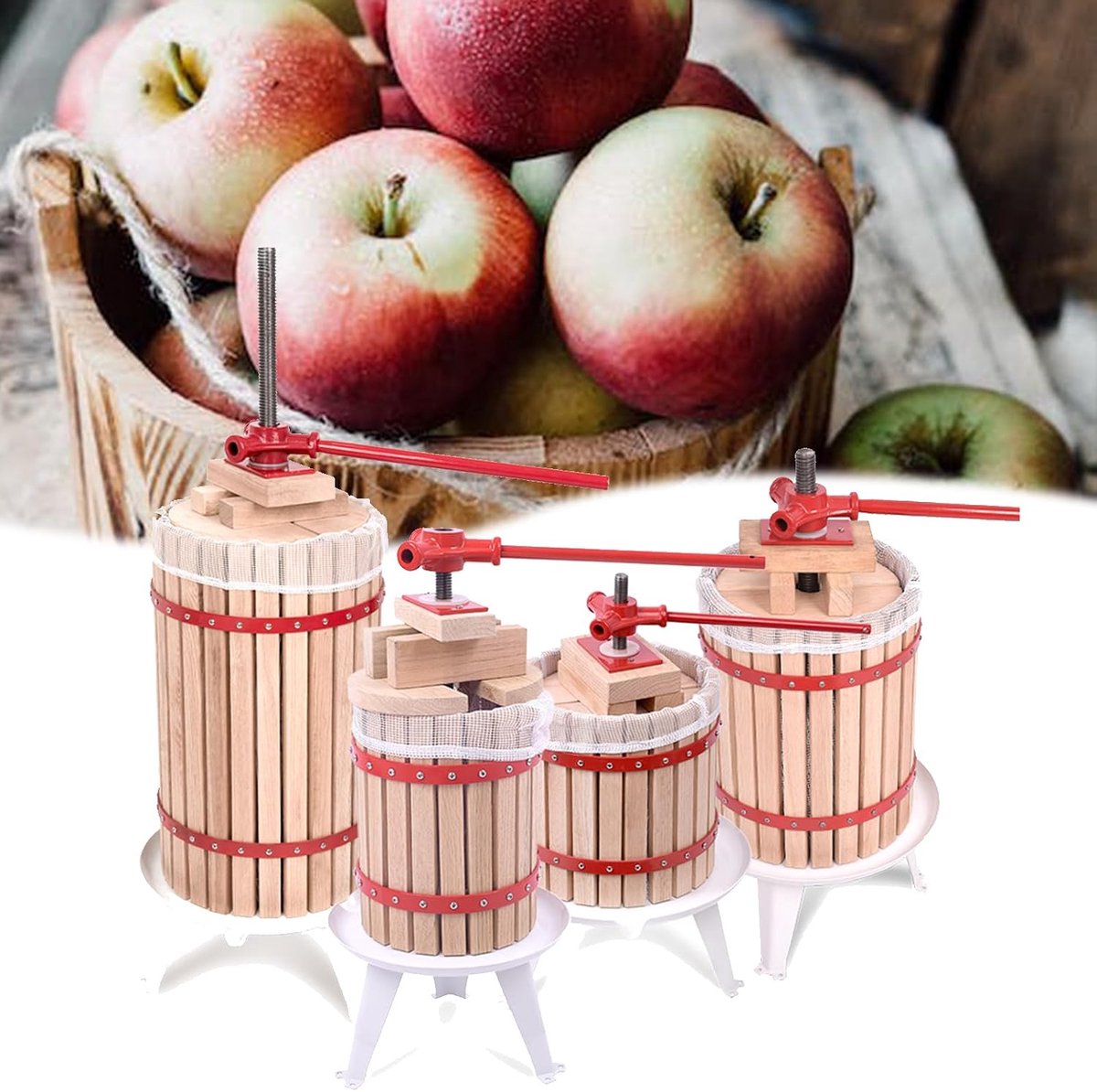 Handmatige Sapcentrifuge, Bessenpers, Appelpers incl. Persdoek, Drukplaat voor Vruchtenwijnen, Vruchtensappen, Cider, 6L