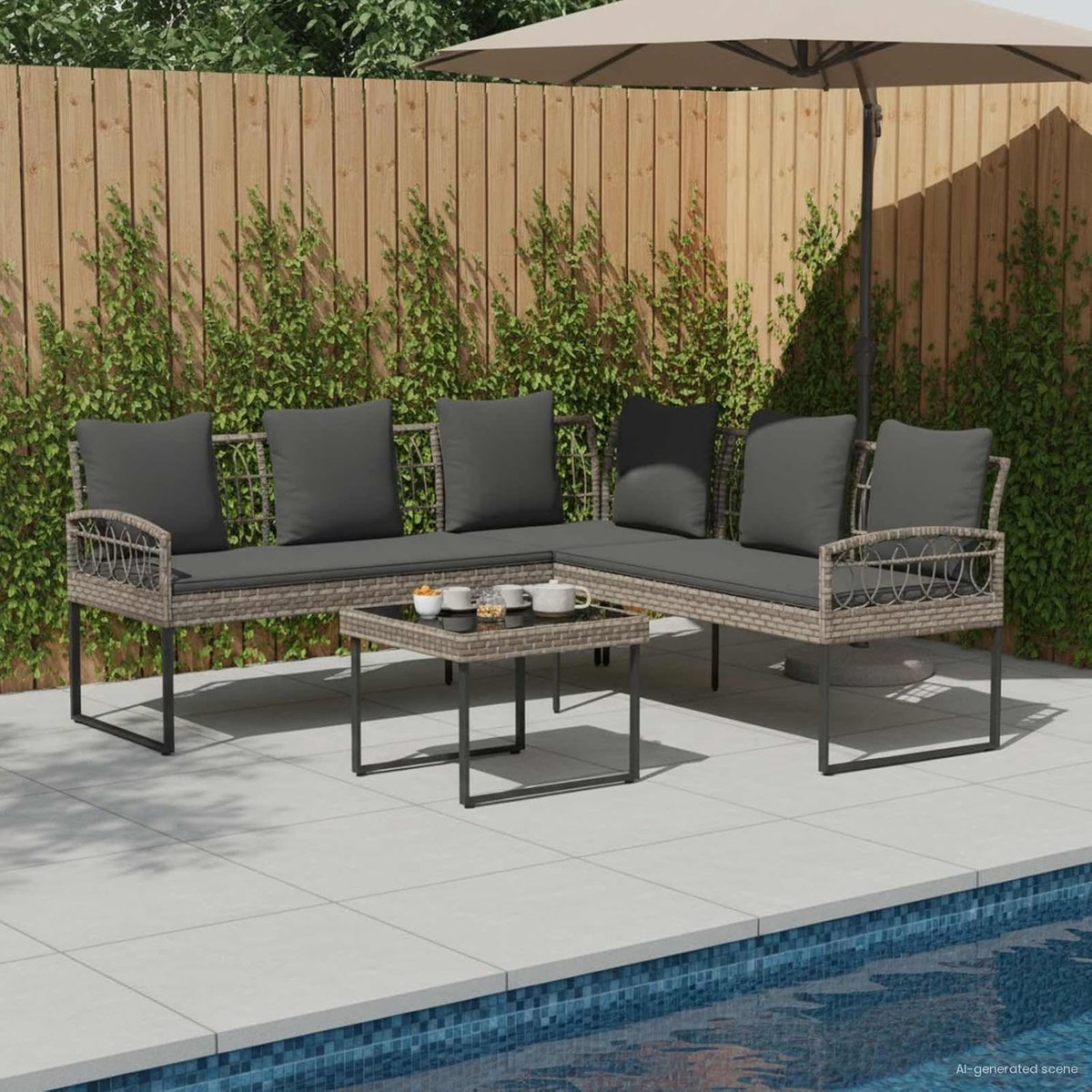 Poly rattan tuinset Moderne minimalistische bank 2 stuks grijs