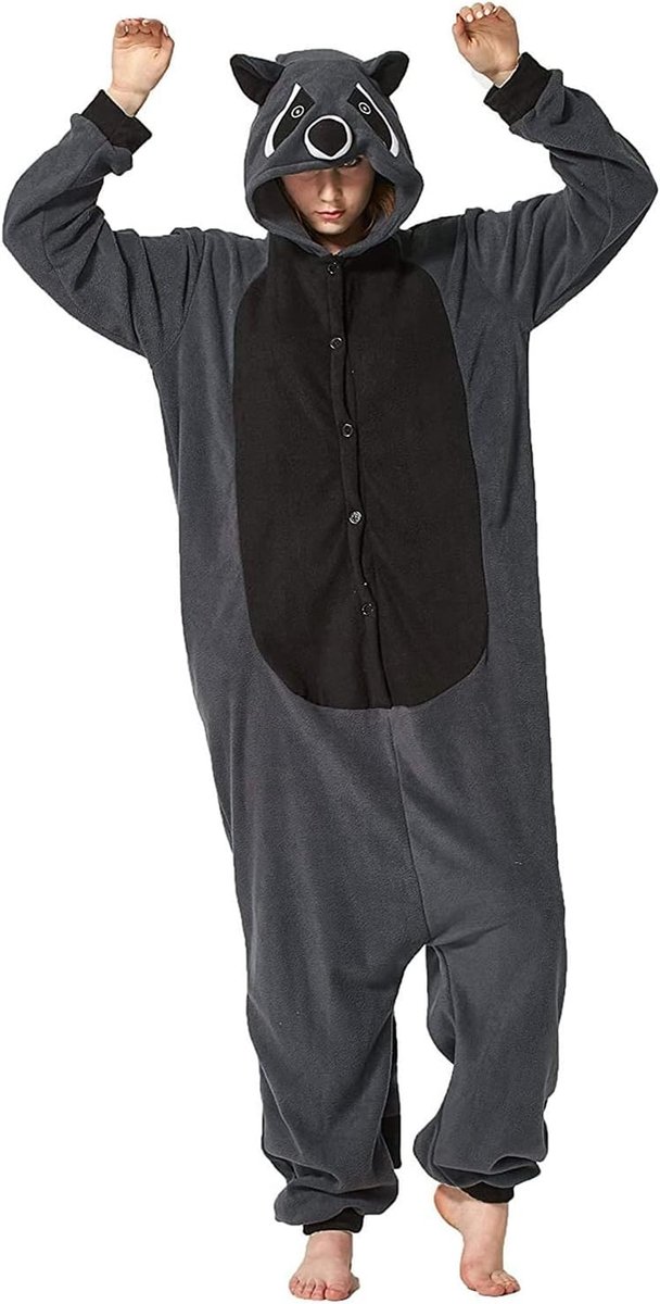 Uniseks volwassenen onesie anime Kigurumi kostuum cosplay dieren pyjama capuchon nachtkleding, Grijs, S