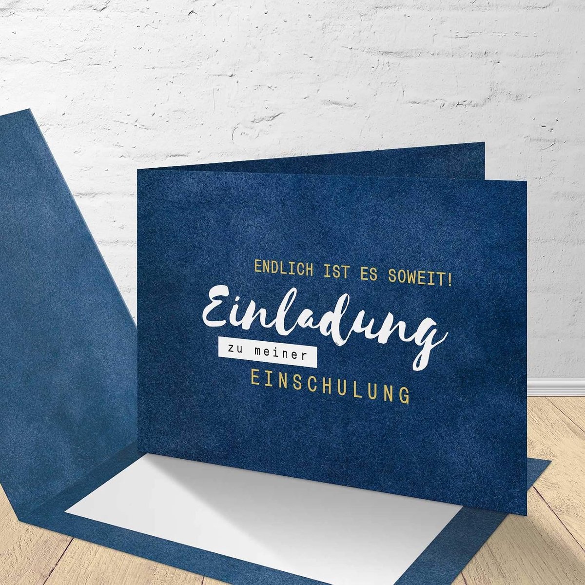 8 uitnodigingskaarten voor de eerste schooldag met bijpassende enveloppen, uitnodigingskaarten voor de eerste schooldag in een set van 8 stuks "blauw fluweel" design
