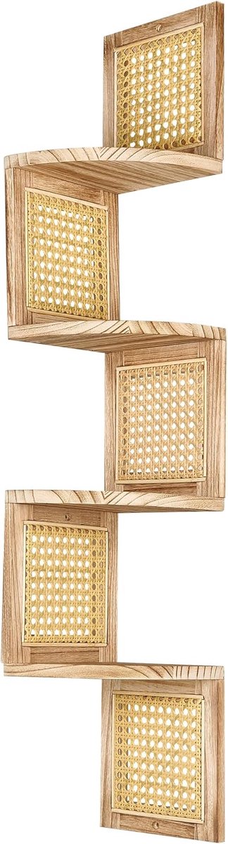 Hoek wandkast boekenkast 4 niveaus lichtbruin Alder