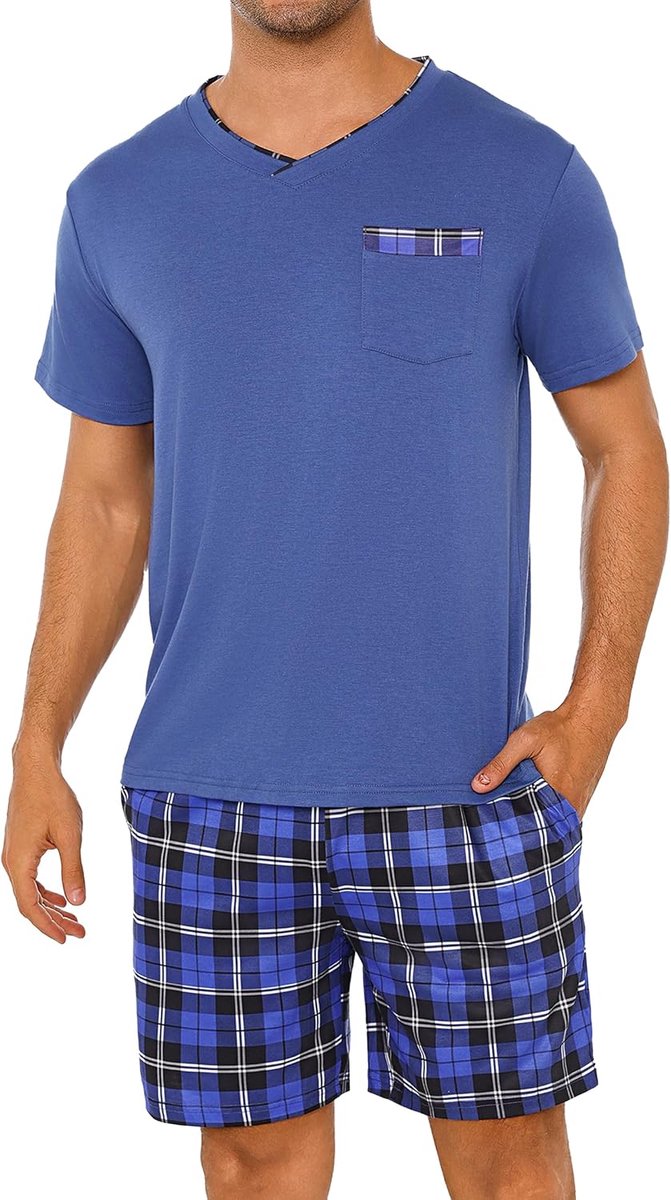 Pyjama voor heren, zomer, pyjamaset, korte mouwen, comfortabel, zacht, S-4XL