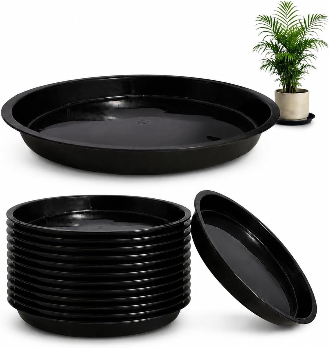15 stuks bloempotonderzetters, rond, 24 cm, zwart