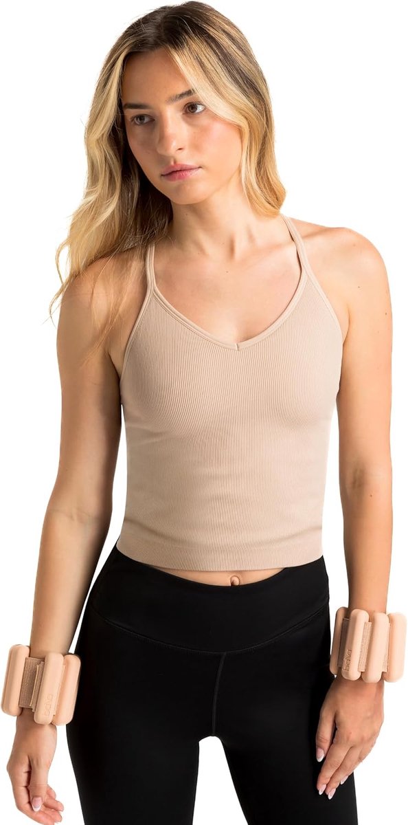 Naadloos Kort Geribd Tankje, Geschikt Workout Racerback Tank Top, Naadloos Rib-Knit Zacht Hemdje voor Yoga, Pilates, Hardlopen, Gym, Workouts en Loungen - Doeskin - Medium