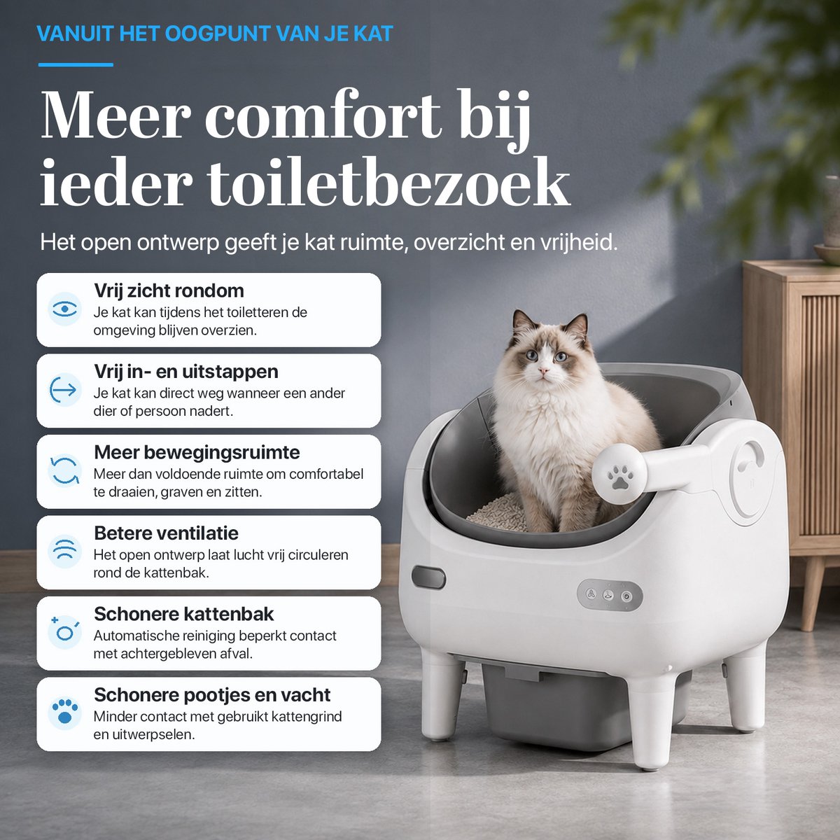 SwayTosh Purrfecture Open Air – Automatische Kattenbak – Met App En UV Desinfectie – 80 Liter Boven Open – 2026 – Zelfreinigende Kattenbak XXL – Geurvrij En Extra Hygiënisch – Elektrische Kattenbak – Incl. Mat En 3 Rollen Opvangzakjes thumbnail 3