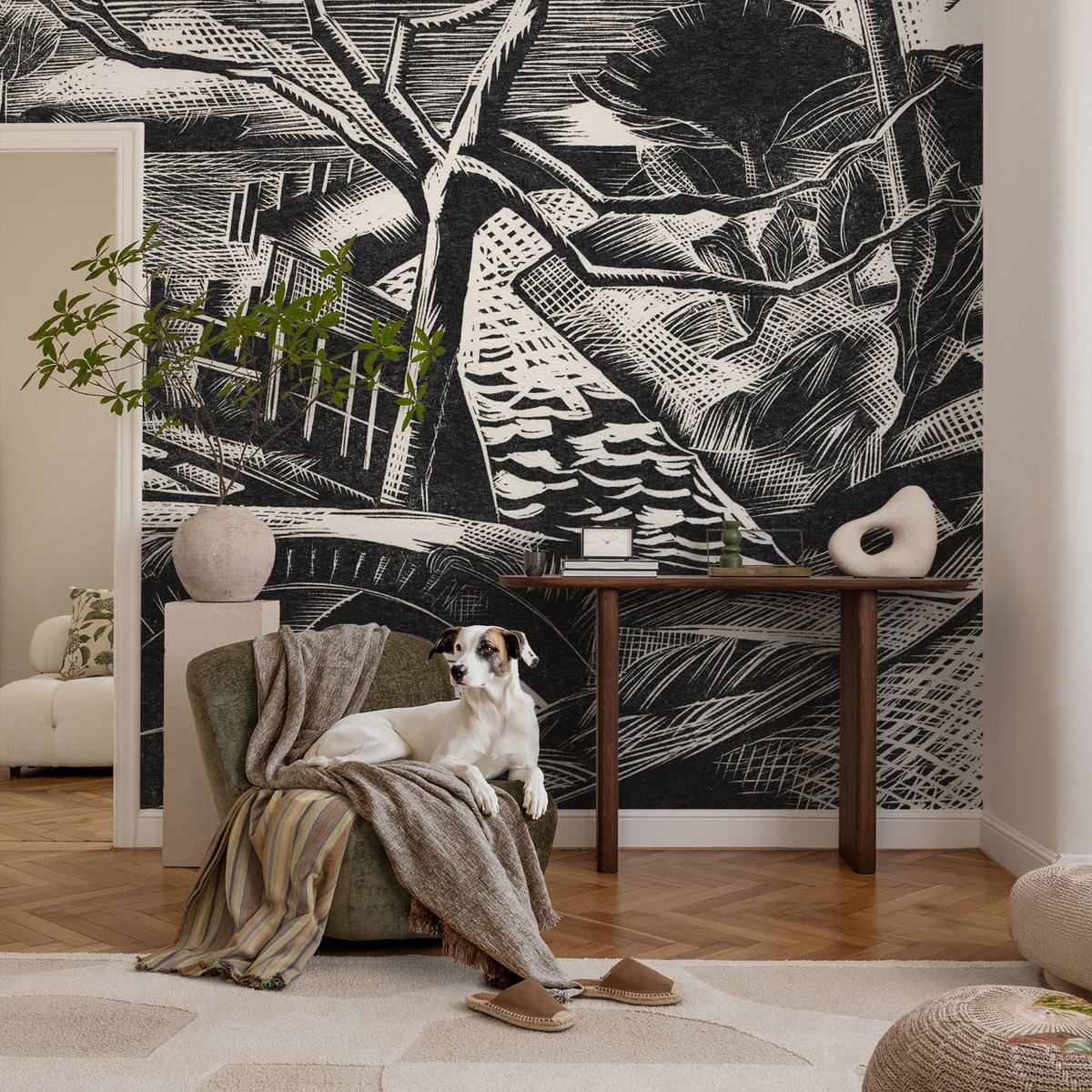 Coloray Vliesbehang - Zwart-Wit Snellijm Behang - 104x70 cm - Architectonisch Landschap Muurschildering - Gang behang Landschappen - Fotobehang Vlies - Slaapkamer behang
