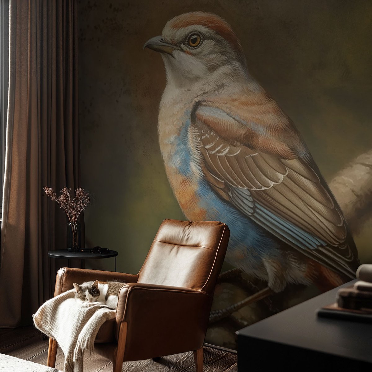 Coloray Vliesbehang - Wit Snellijm Behang - 104x70 cm - Vogelportret Fotobehang Vlies - Woonkamer behang Dieren - Muurschildering - Woonkamer behang