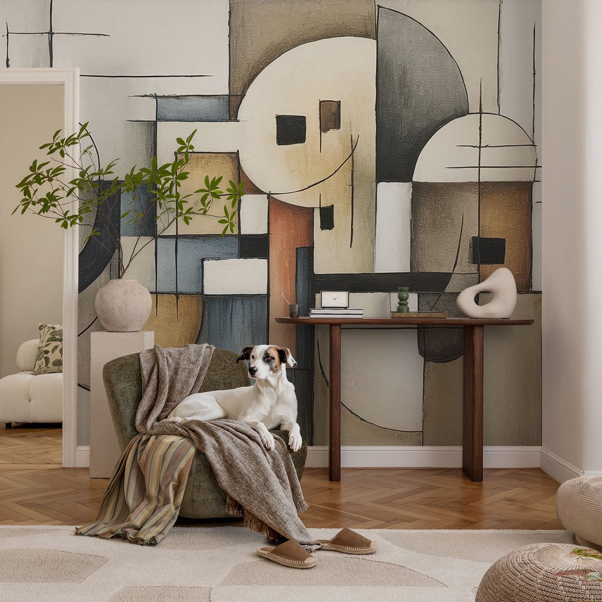 Coloray Vliesbehang - Grijs Snellijm Behang - 104x70 cm - Geometrische Harmonie Muurschildering - Slaapkamer behang Abstractie - Fotobehang Vlies - Slaapkamer behang