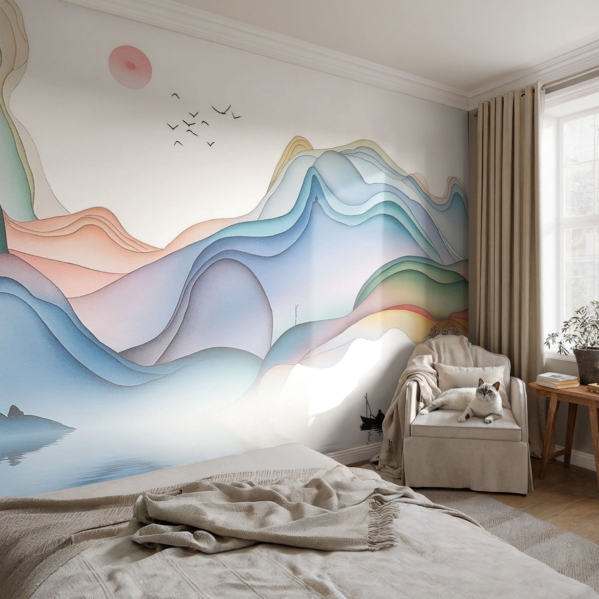 Coloray Vliesbehang - Blauw Snellijm Behang - 104x70 cm - Droomlandschap Muurschildering - Gang behang Landschappen - Fotobehang Vlies - Slaapkamer behang