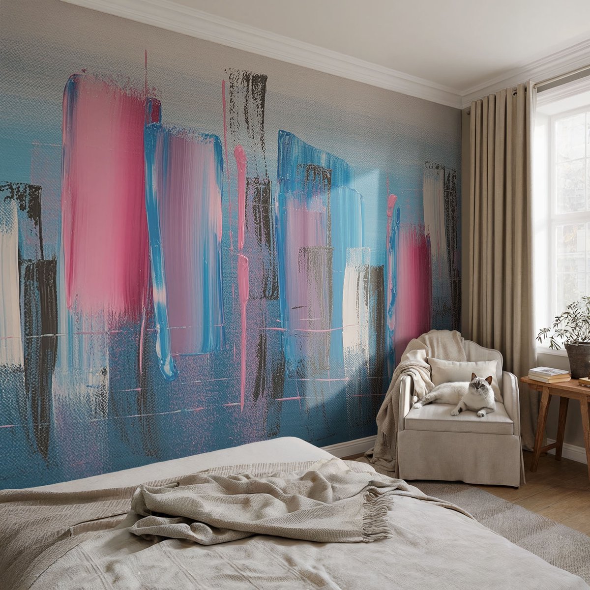 Coloray Vliesbehang - Blauw Snellijm Behang - 104x70 cm - Abstracte Strepen Fotobehang Vlies - Woonkamer behang Abstractie - Muurschildering - Woonkamer behang